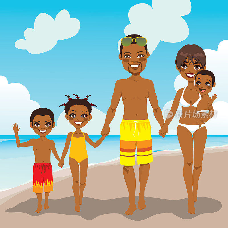 非裔美国人家庭海滩度假