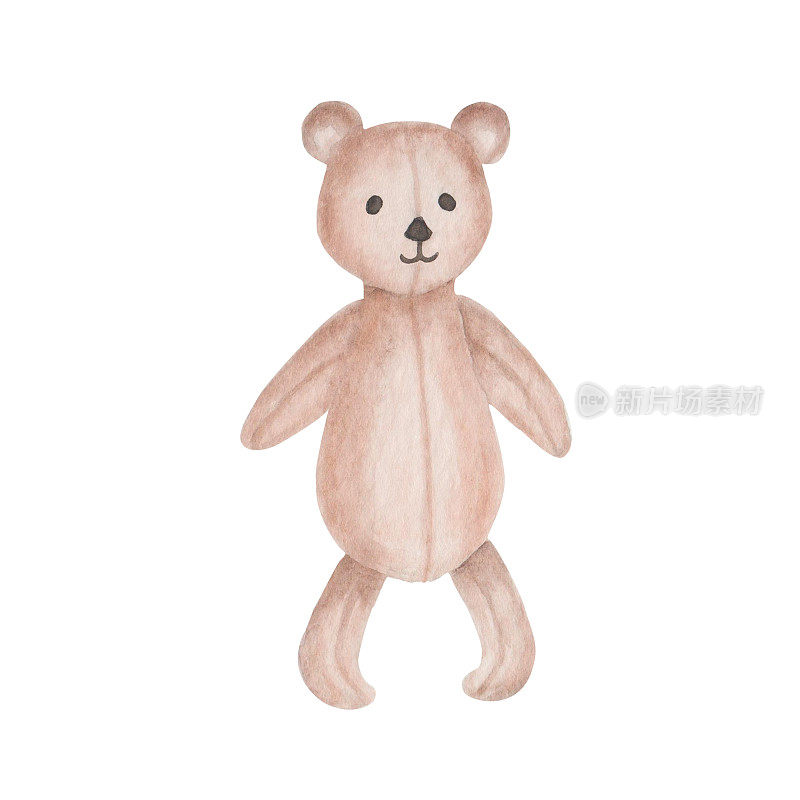 水彩插图。手绘的棕色泰迪熊的插图。毛绒玩具。野生动物。可爱的卡通人物。孤立的剪贴艺术织物纺织，印刷品，海报，横幅