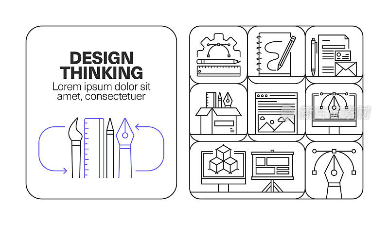 设计思维横幅线图标集设计