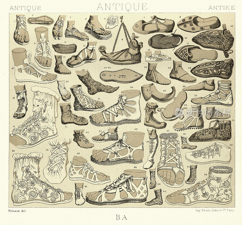 古鞋，凉鞋的例子，埃及波斯，高卢，匈奴和兰巴德，希腊和罗马