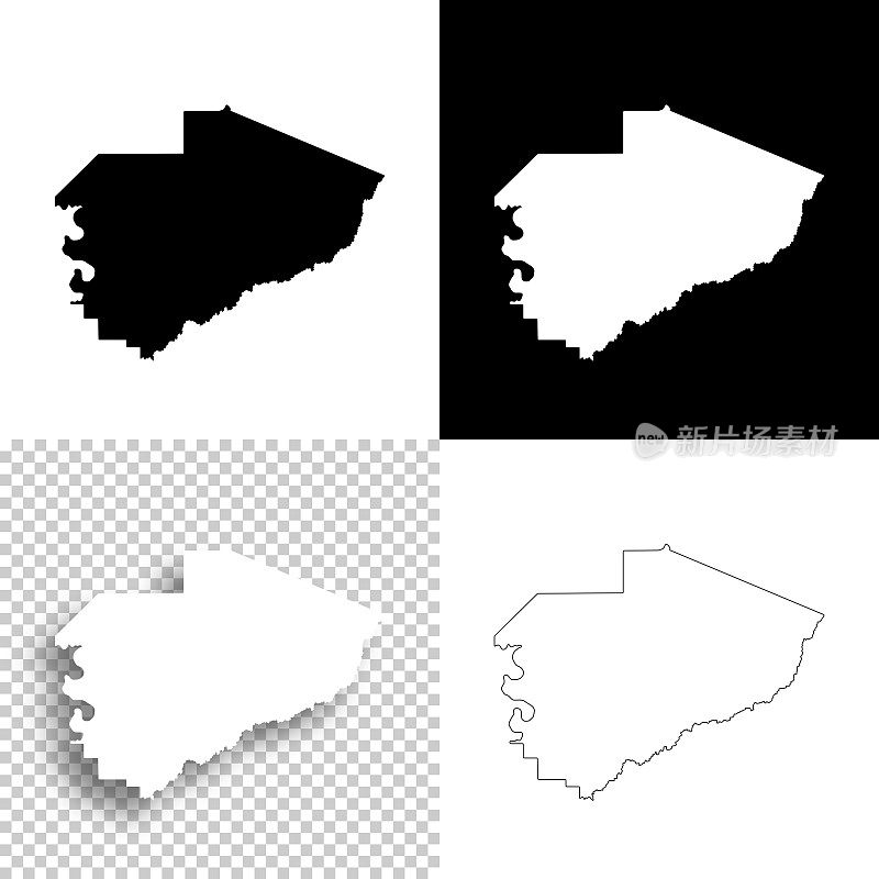 密西西比亚祖县。设计地图。空白，白色和黑色背景