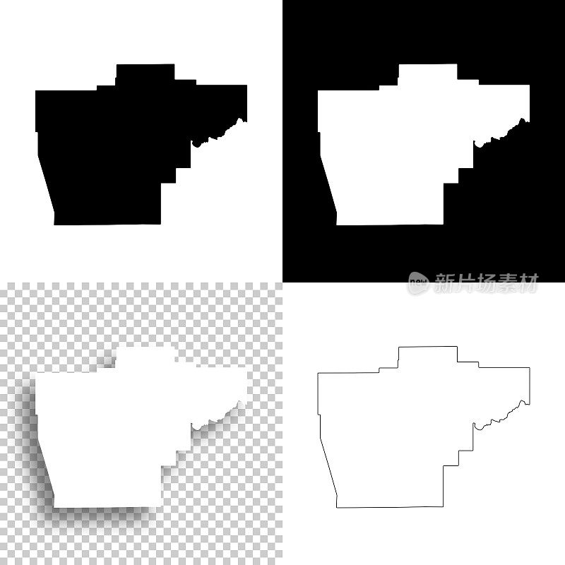 伊利诺斯州的桑加蒙县。设计地图。空白，白色和黑色背景