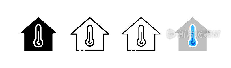 房子里的温度。不同款式、颜色、室温。矢量图标。
