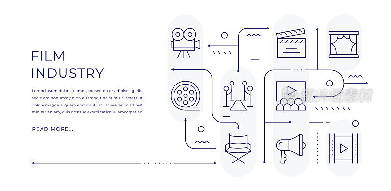电影工业可编辑的网页横幅设计与现代线图标