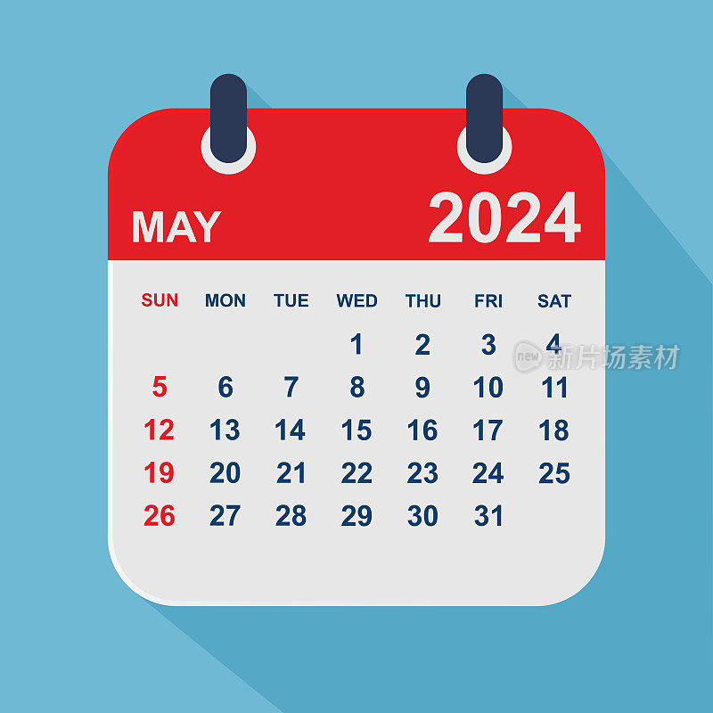 2024年5月。日历规划设计模板。一周从周日开始。业务矢量图