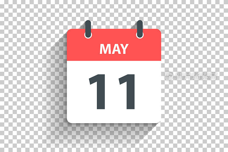 5月11日-每日日历图标在平面设计风格的空白背景
