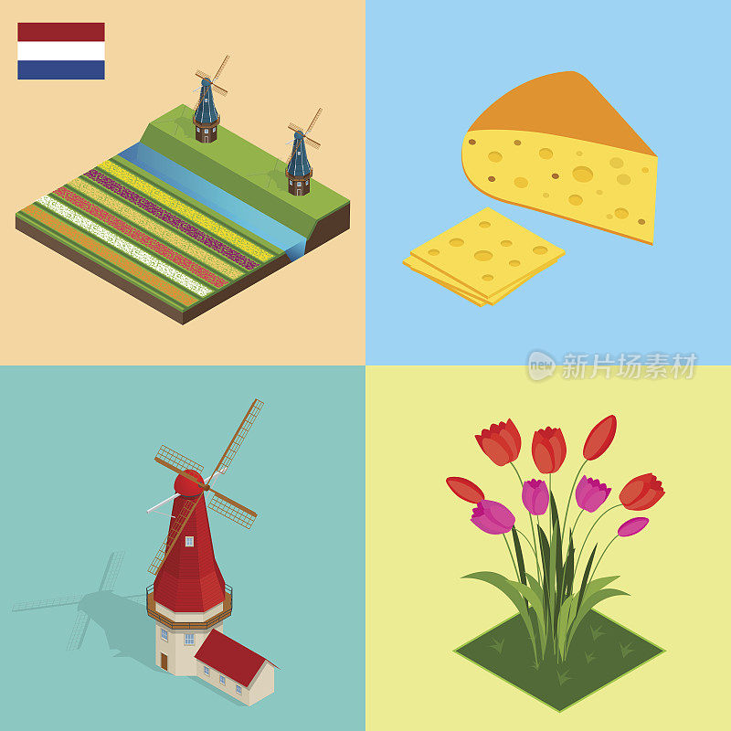 荷兰风车、五彩郁金香、荷兰