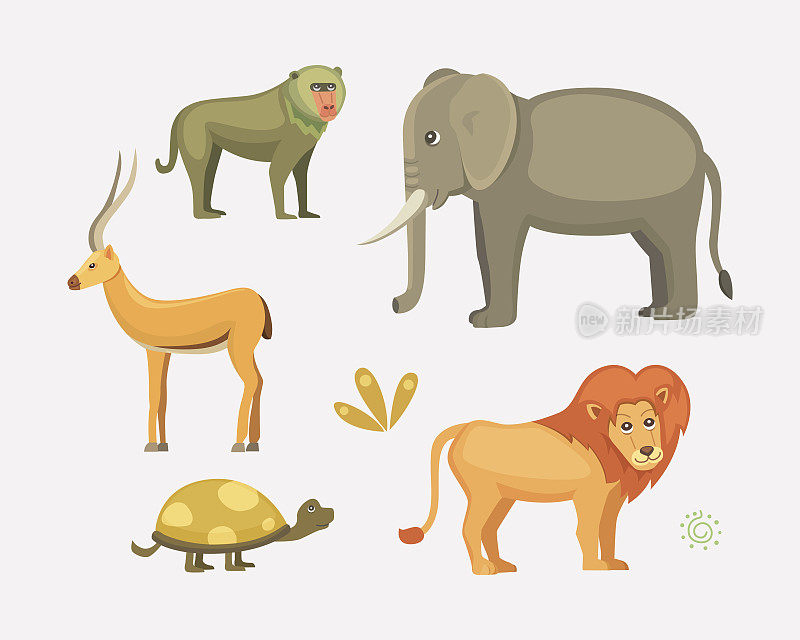 非洲动物卡通向量集。safari孤立的插图。