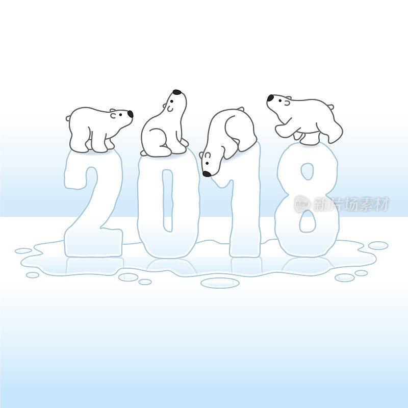 2018年，四只北极熊在冰融化中保持平衡