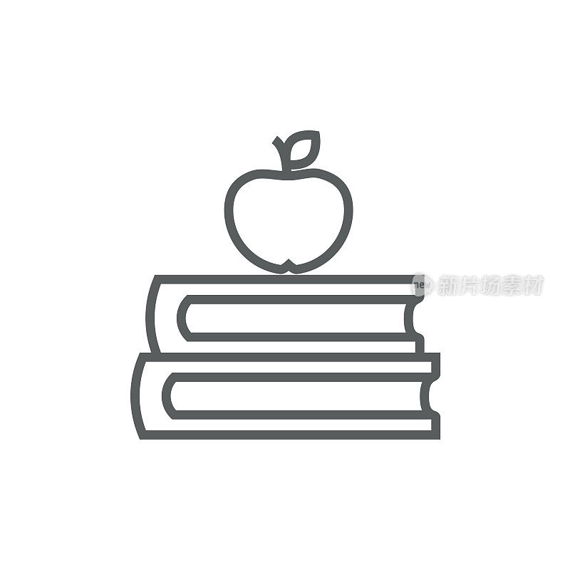 书和苹果的顶部线图标