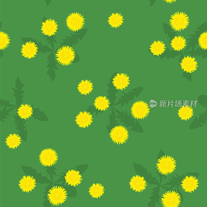 夏天的田野上黄色的蒲公英无缝图案
