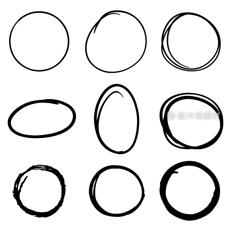 手绘圆集和圆形涂鸦涂鸦圆圆。
