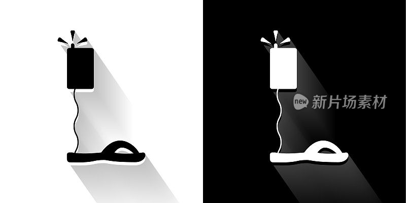 金属探测器黑色和白色图标与长阴影