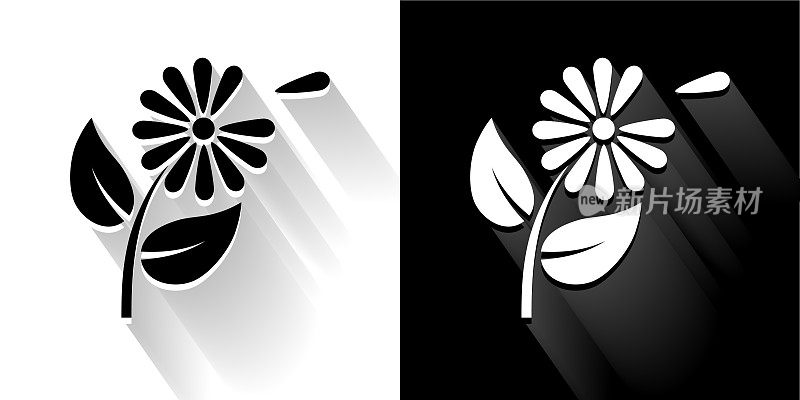 花瓣黑色和白色图标与长影子