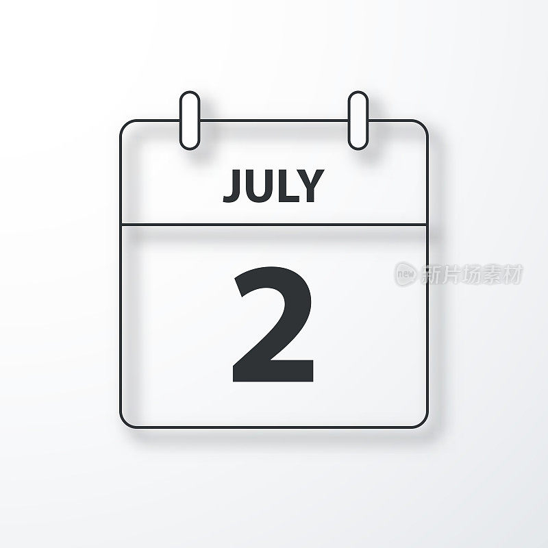 7月2日-每日日历-黑色轮廓与阴影在白色的背景