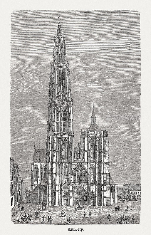 比利时安特卫普圣母大教堂木刻，1893年出版