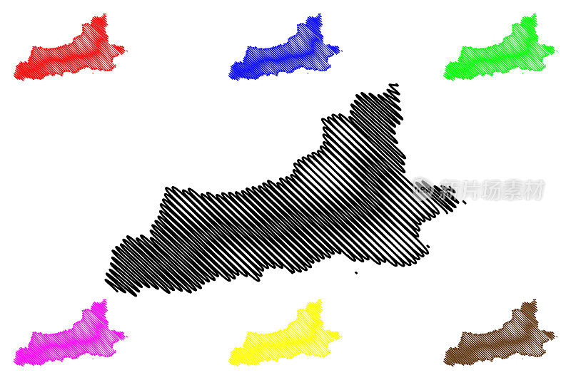 西安市(中华人民共和国，陕西省)地图矢量插图，略图西安市或西安市地图