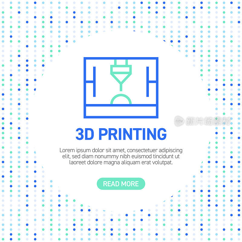 3D打印线图标。简单轮廓符号图标与模式