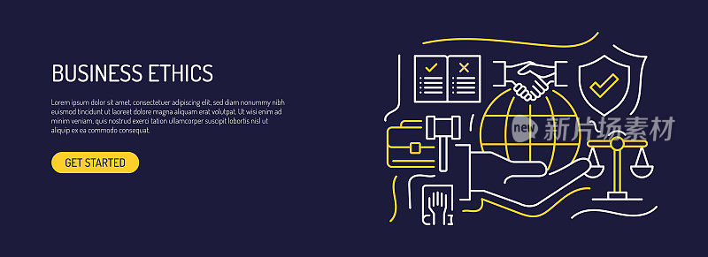 与商业道德相关的网页横幅线风格。现代设计矢量插图的网站横幅，网站标题等。