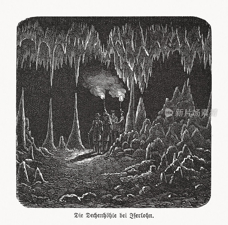 德国北莱茵-威斯特伐利亚岛Iserlohn附近的德肯洞穴,木刻,1893年出版