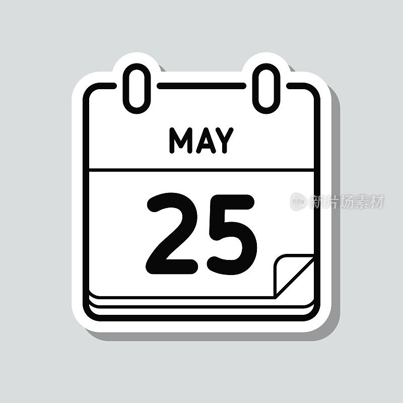 5月25日。灰色背景上的图标贴纸