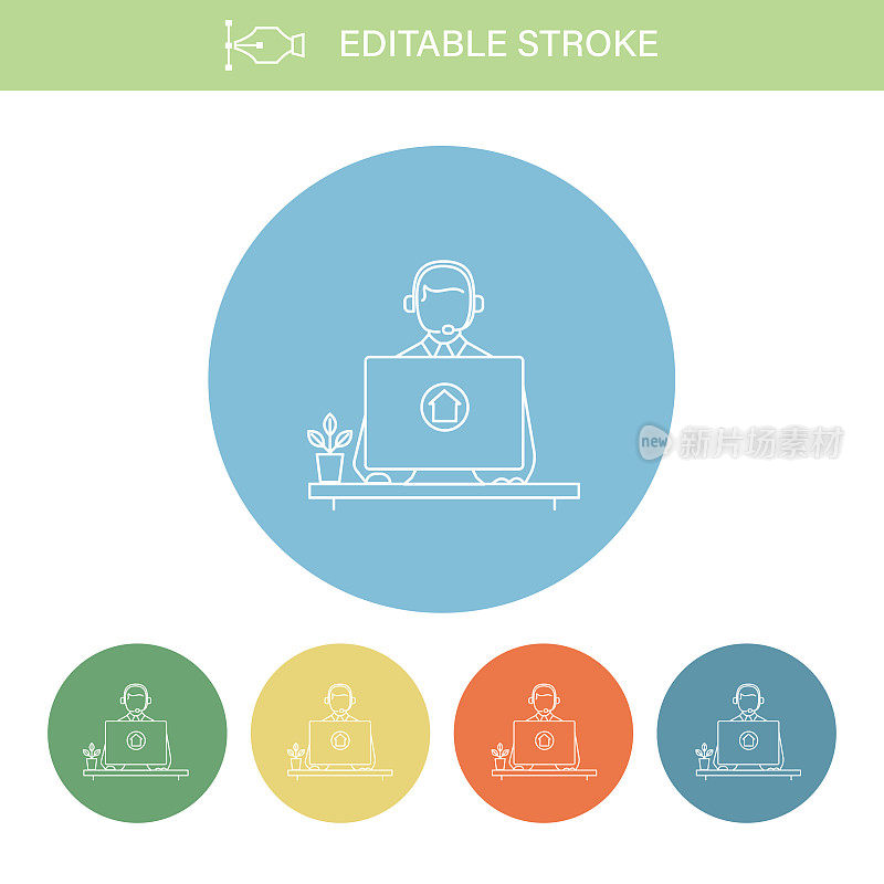 工作在家或电子学习可编辑的笔划细线图标