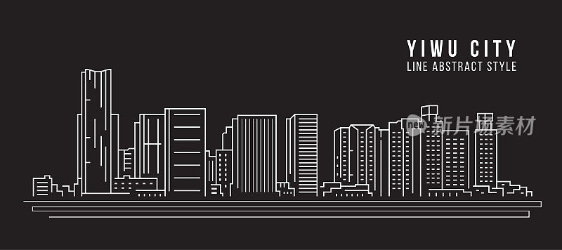 义乌市城市景观建筑线条艺术矢量插画设计