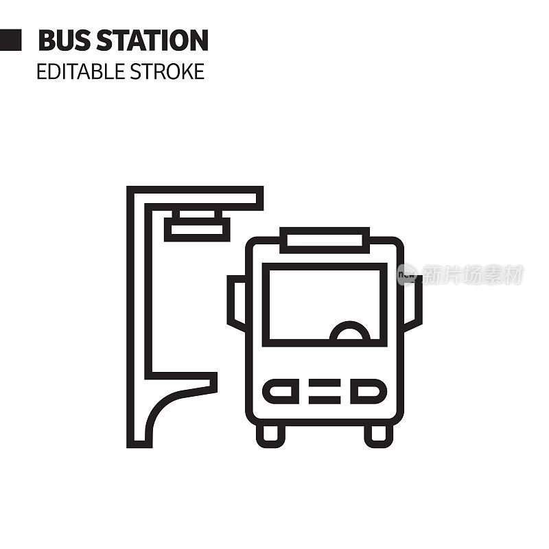 巴士站线图标，轮廓矢量符号插图。