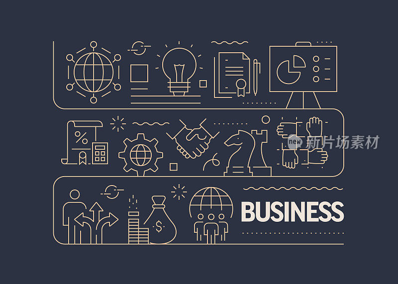 业务相关矢量横幅设计概念，现代线条风格与图标