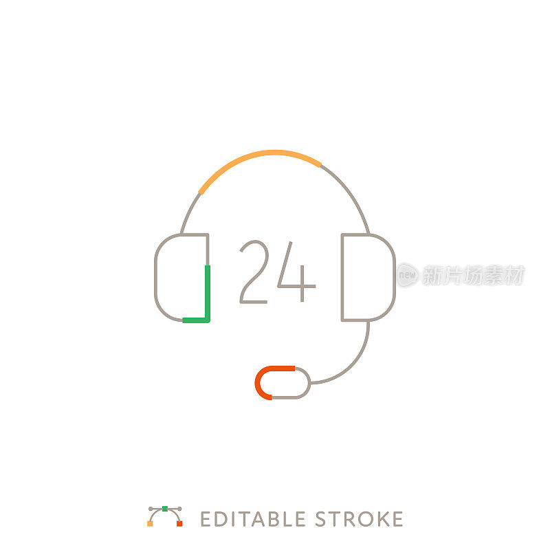耳机多色线图标与可编辑的笔触