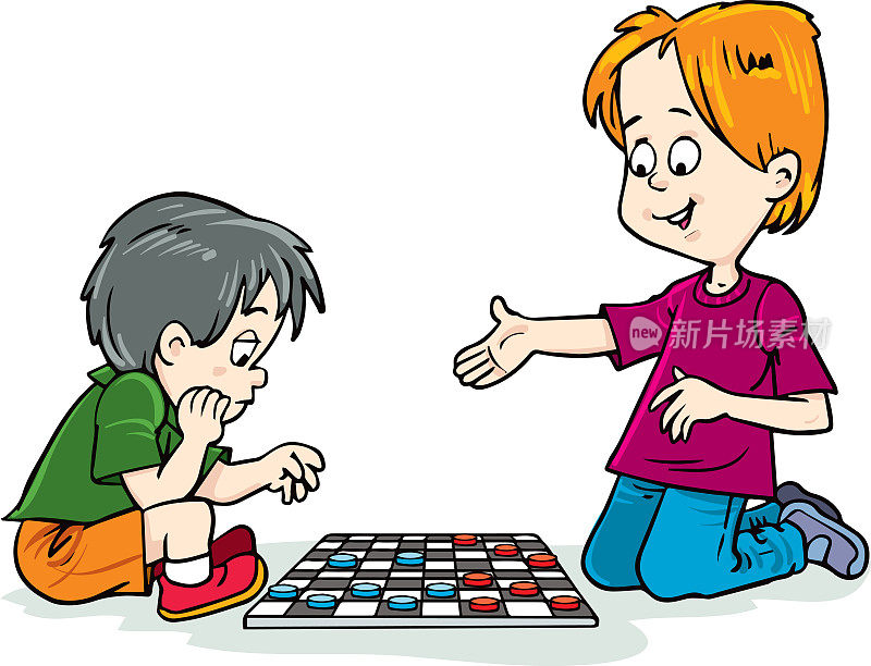 孩子们玩跳棋