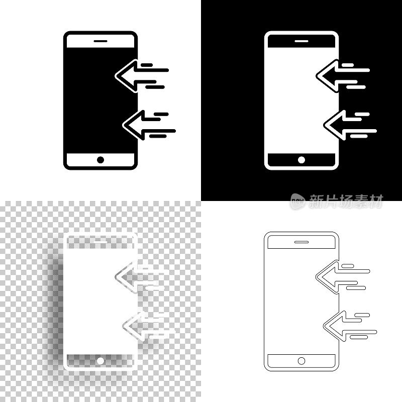 发送到智能手机。图标设计。空白，白色和黑色背景-线图标