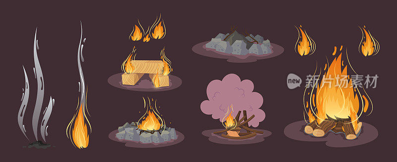 木柴板，篝火的树枝，原木，火燃烧木头原木