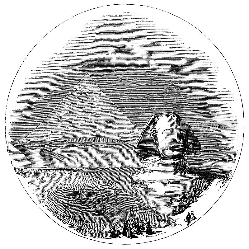 19世纪，埃及吉萨的狮身人面像和金字塔