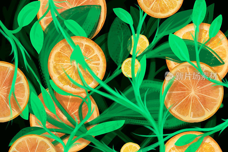 橙色和绿叶图案