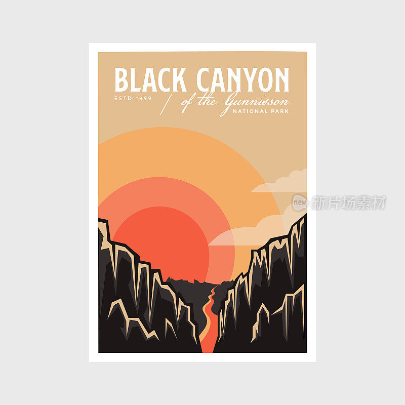 黑峡谷的gunnisson国家公园海报矢量插图设计