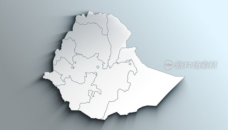 埃塞俄比亚与阴影地区的现代彩色地图