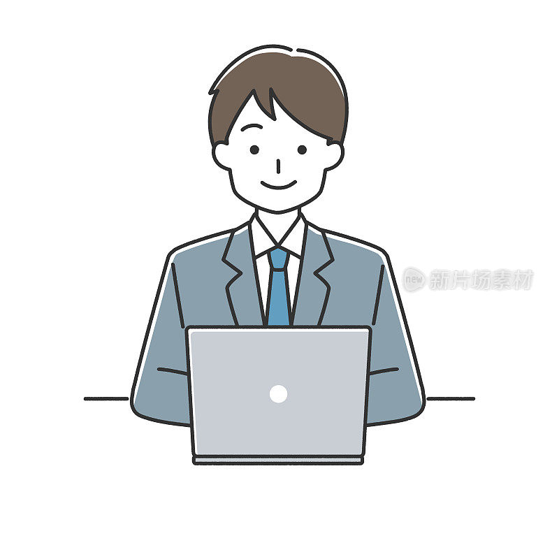 一个年轻商人操作电脑的插图