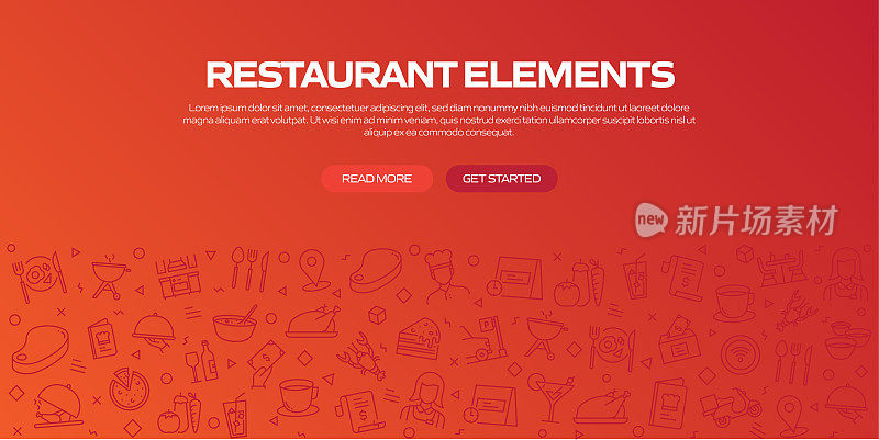 餐厅网络横幅与线性图标，潮流线性风格向量
