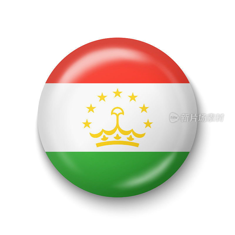 塔吉克斯坦国旗-圆形光泽图标。