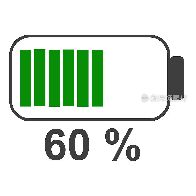 60%电池能源图标，电池充电器概念