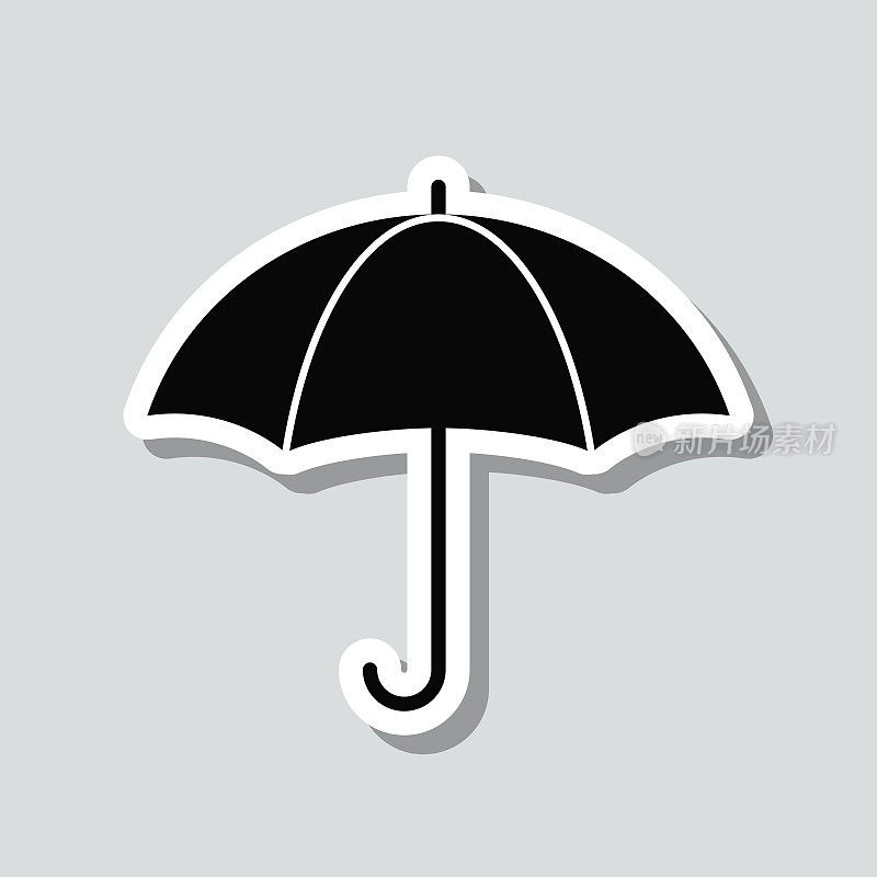 伞。图标贴纸在灰色背景