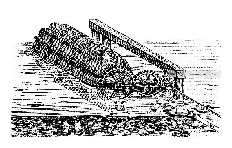古董插图，应用力学和机械:水车