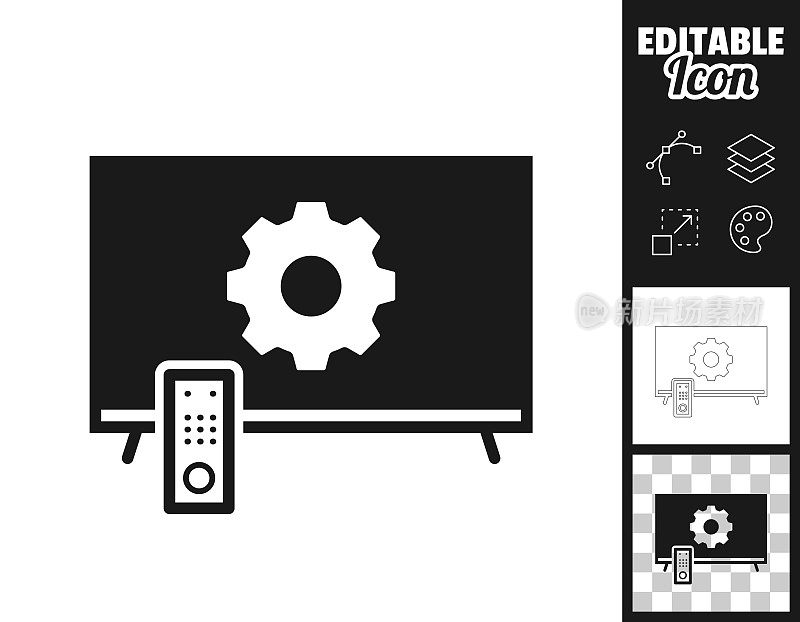 电视设置-齿轮。图标设计。轻松地编辑