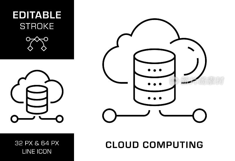 云计算可编辑笔画线图标设计