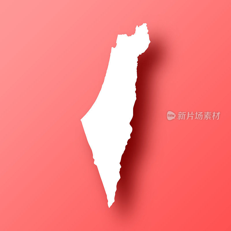 以色列地图红色背景阴影