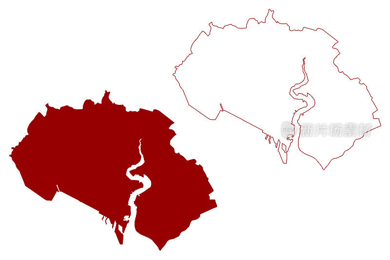 南安普敦市和单一权威地区(大不列颠及北爱尔兰联合王国，礼仪郡汉普郡或英格兰汉特郡)地图矢量插图，涂鸦草图地图