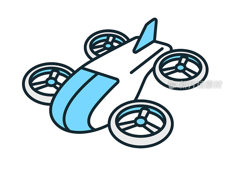 矢量插图的飞行汽车和飞行出租车。
