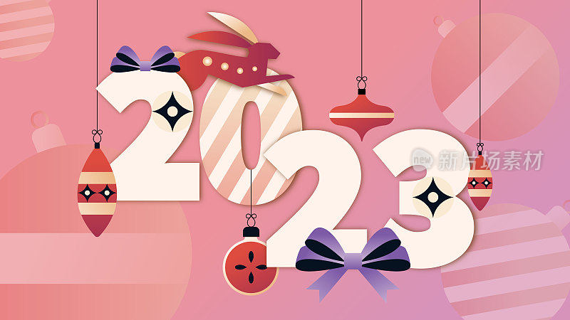 2023新年快乐横幅背景。横幅2023兔新年红色主题背景，兔新年主题