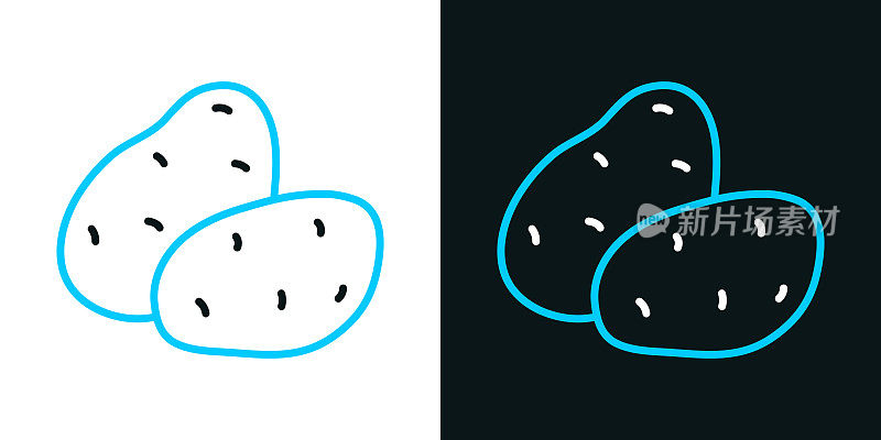 土豆。黑色或白色背景上的双色线条图标-可编辑笔触